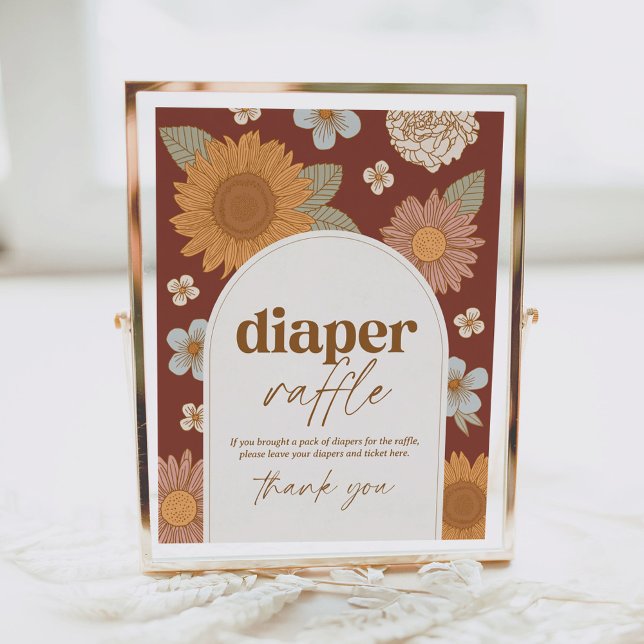 Retro Wildflower Baby Shower Diaper Raffle Sign (Creator Uploaded)