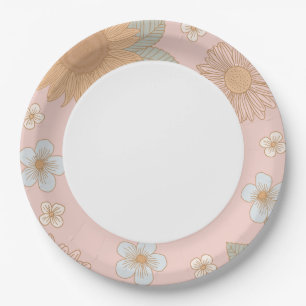 Retro Wildflower Birthday Party Paper Plate