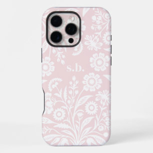 Retro Wildflower Blush Pink Floral Monogram iPhone 16 Pro Max Case