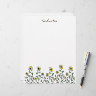Retro Wildflower Doodle Personalised Original Art Custom Letterhead