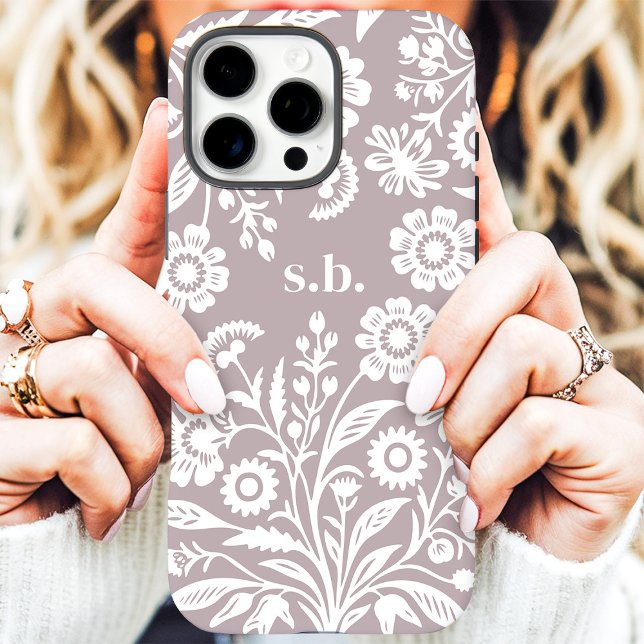 Retro Wildflower Dusty Purple Floral Monogram Case-Mate iPhone Case (Creator Uploaded)