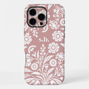 Retro Wildflower Dusty Rose Floral Monogram iPhone 16 Pro Max Case