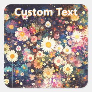 Retro Wildflower Floral Pattern Custom Square Sticker