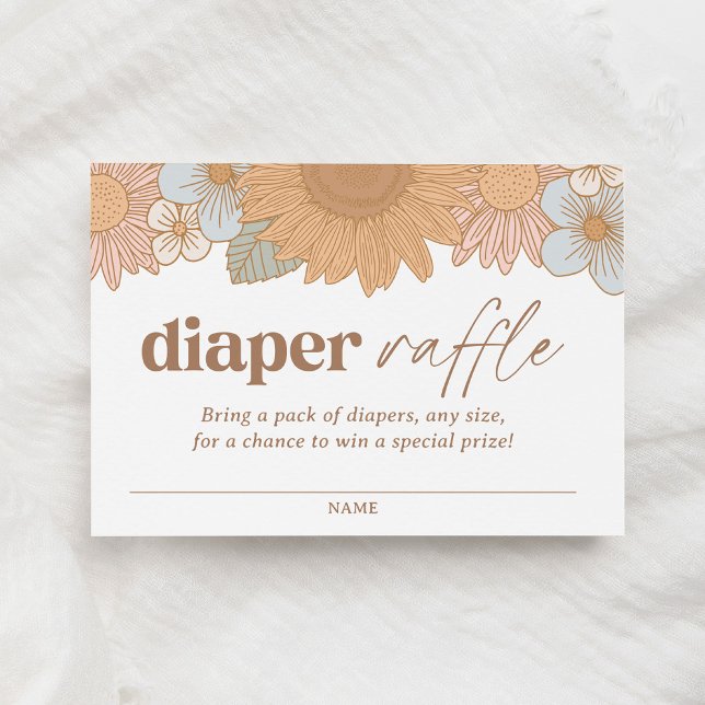 Retro Wildflower Girl Baby Shower Diaper Raffle Enclosure Card (Creator Uploaded)
