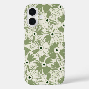 Retro Wildflower Large Scale Floral Olive Green iPhone 16 Case