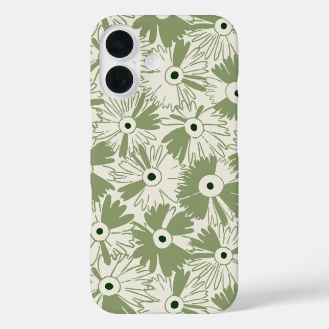 Retro Wildflower Large Scale Floral Olive Green Case-Mate iPhone Case (Back)