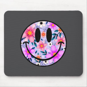 Retro Wildflower Smile Face Floral Lover Happy Fac Mouse Pad