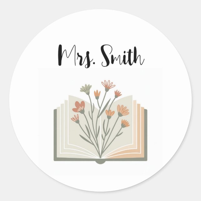 Retro Wildflower Teacher Library Classic Round Sticker (Front)