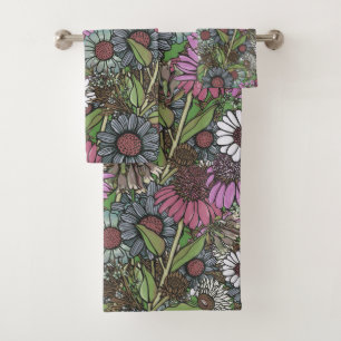 Retro Wildflower Winter Garden  Bath Towel Set