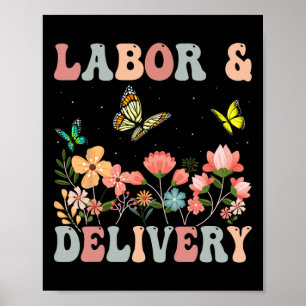 Retro Wildflowers Labour And Delivery Nurse Back T Poster