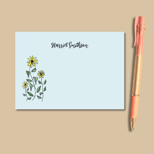 Retro Wildflowers Personalised Pastel Sky Blue Post-it Notes