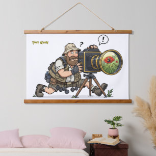Retro Wildlife Photographer Illustration Hanging Tapestry