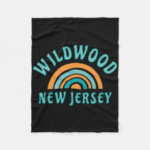 Retro Wildwood New Jersey Rainbow Nj Ocean Beach V Fleece Blanket