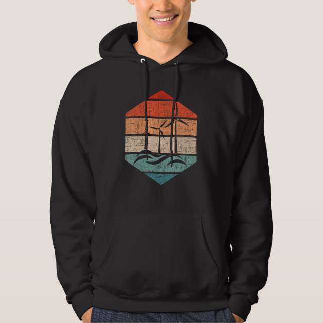 Retro Wind Turbine Tower Technician Renewable Ener Hoodie (Front)