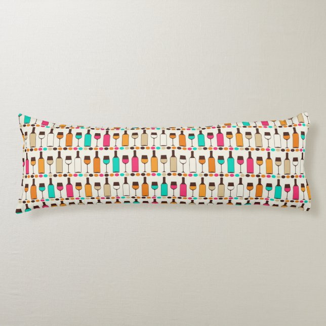 Retro wine bottles and glasses body cushion (Front)