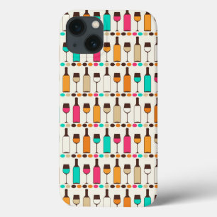 Retro wine bottles and glasses iPhone 13 case