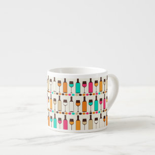 Retro wine bottles and glasses espresso cup
