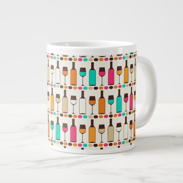 Retro wine bottles and glasses large coffee mug (Front Right)