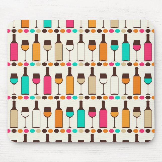 Retro wine bottles and glasses mouse pad (Front)