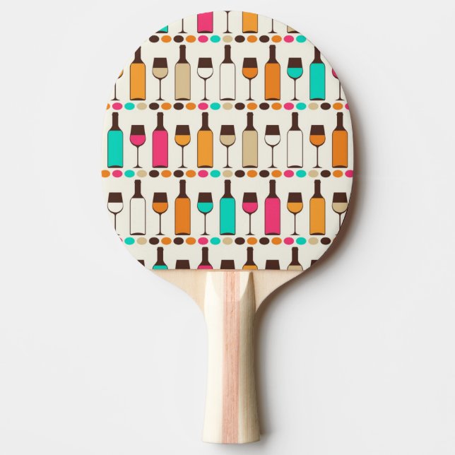 Retro wine bottles and glasses ping pong paddle (Front)