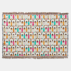 Retro wine bottles and glasses throw blanket