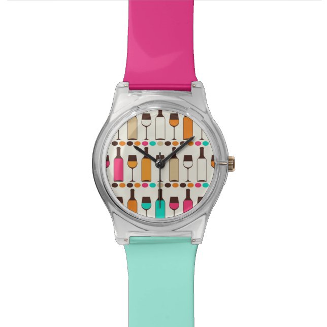 Retro wine bottles and glasses watch (Close Up)