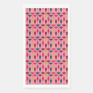 Retro wine glass pattern in pink, blue and red napkin