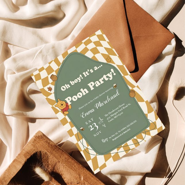 Retro Winnie the Pooh "Oh Boy! It's a Pooh Party!" Invitation (Creator Uploaded)
