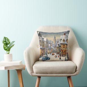 Retro Winter Cityscape Cushion