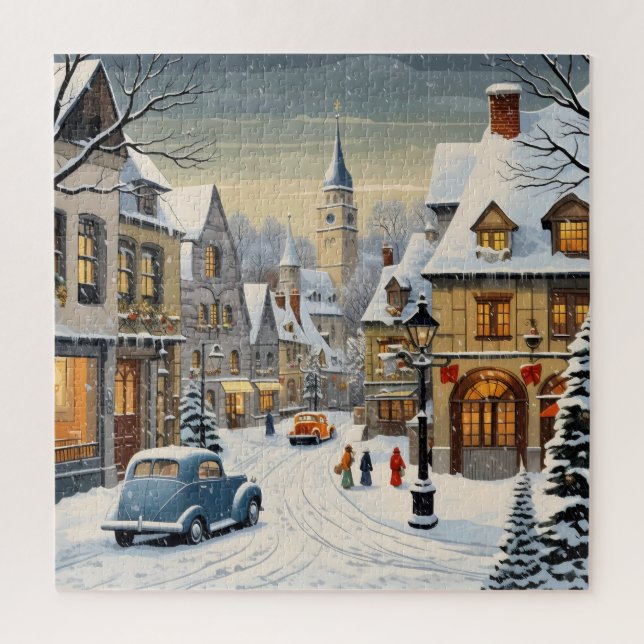 Retro Winter Cityscape Jigsaw Puzzle (Vertical)