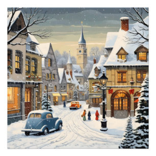 Retro Winter Cityscape Photo Print