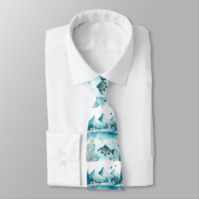 Retro Winter Fishing Pattern Tie (Tied)