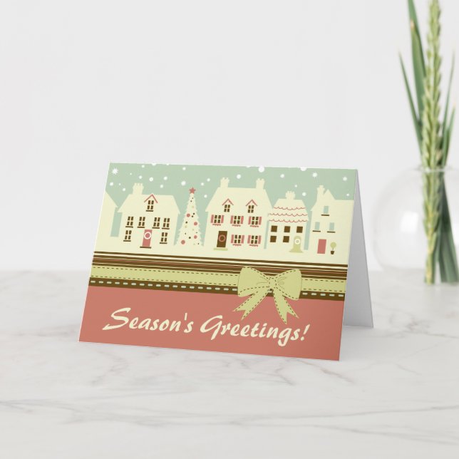 Retro Winter Holiday House Scene Christmas Card (Front)