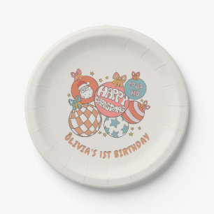 Retro Winter Santa Christmas Birthday Party Paper Plate