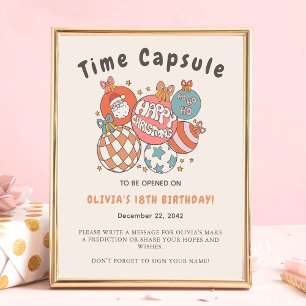 Retro Winter Santa Christmas Birthday Time Capsule Poster