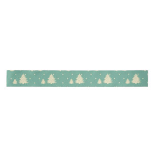 Retro Winter Trees on Turquoise Satin Ribbon
