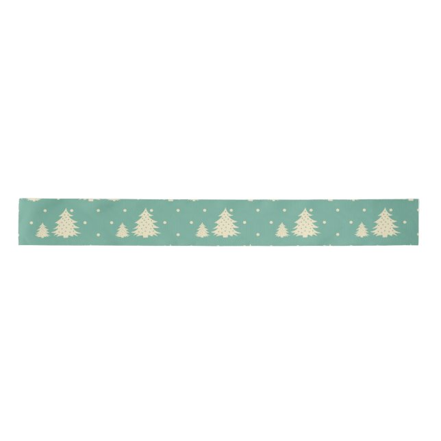 Retro Winter Trees on Turquoise  Satin Ribbon (Front)