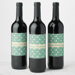 Retro Winter Trees on Turquoise With Text Band Wine Label