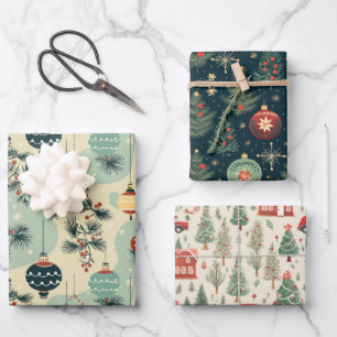 Retro Winter Wonderland Christmas Tree Gift Wrapping Paper Sheet