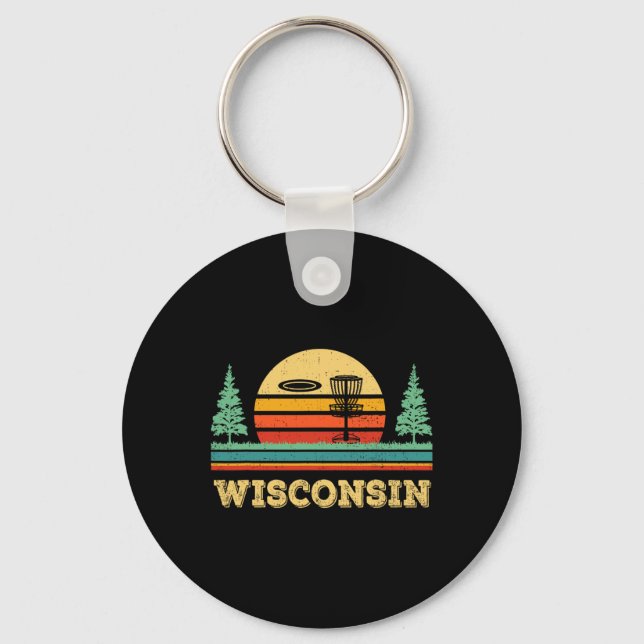 Retro Wisconsin Disc Golf Gift Disc Golfing Lover  Key Ring (Front)