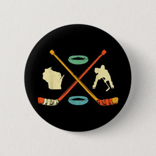 Retro Wisconsin Ice Hockey Player Gift Field Team 6 Cm Round Badge