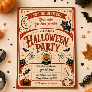 Retro Wish Granted Halloween Party Invitation