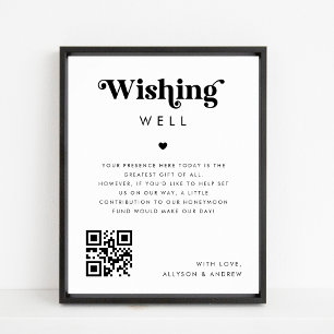 Retro Wishing Well Honeymoon Fund Wedding Sign