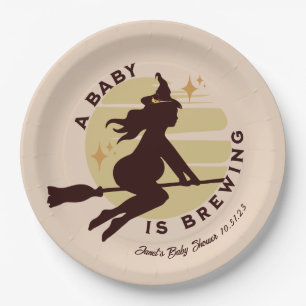 Retro Witch Baby is Brewing Baby Shower   Paper Plate