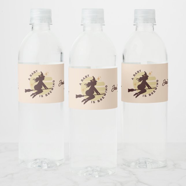 Retro Witch Baby is Brewing Baby Shower     Water Bottle Label (Bottles)