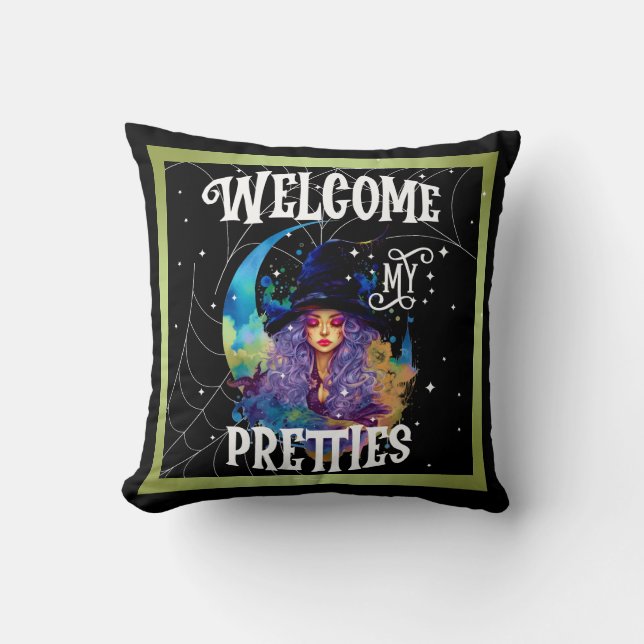 Retro Witch Beauty Halloween Cushion (Front)