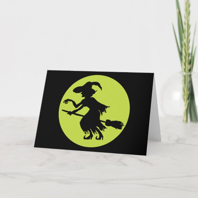 Retro Witch on Broom Silhouette Card (Front)