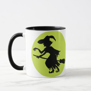 Retro Witch on Broom Silhouette Mug