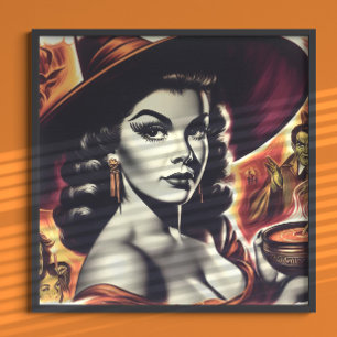 Retro Witch Pin-up Poster