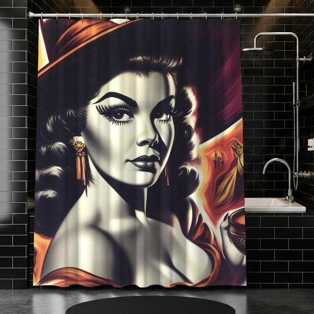 Retro Witch Pin-up Shower Curtain (Creator Uploaded)